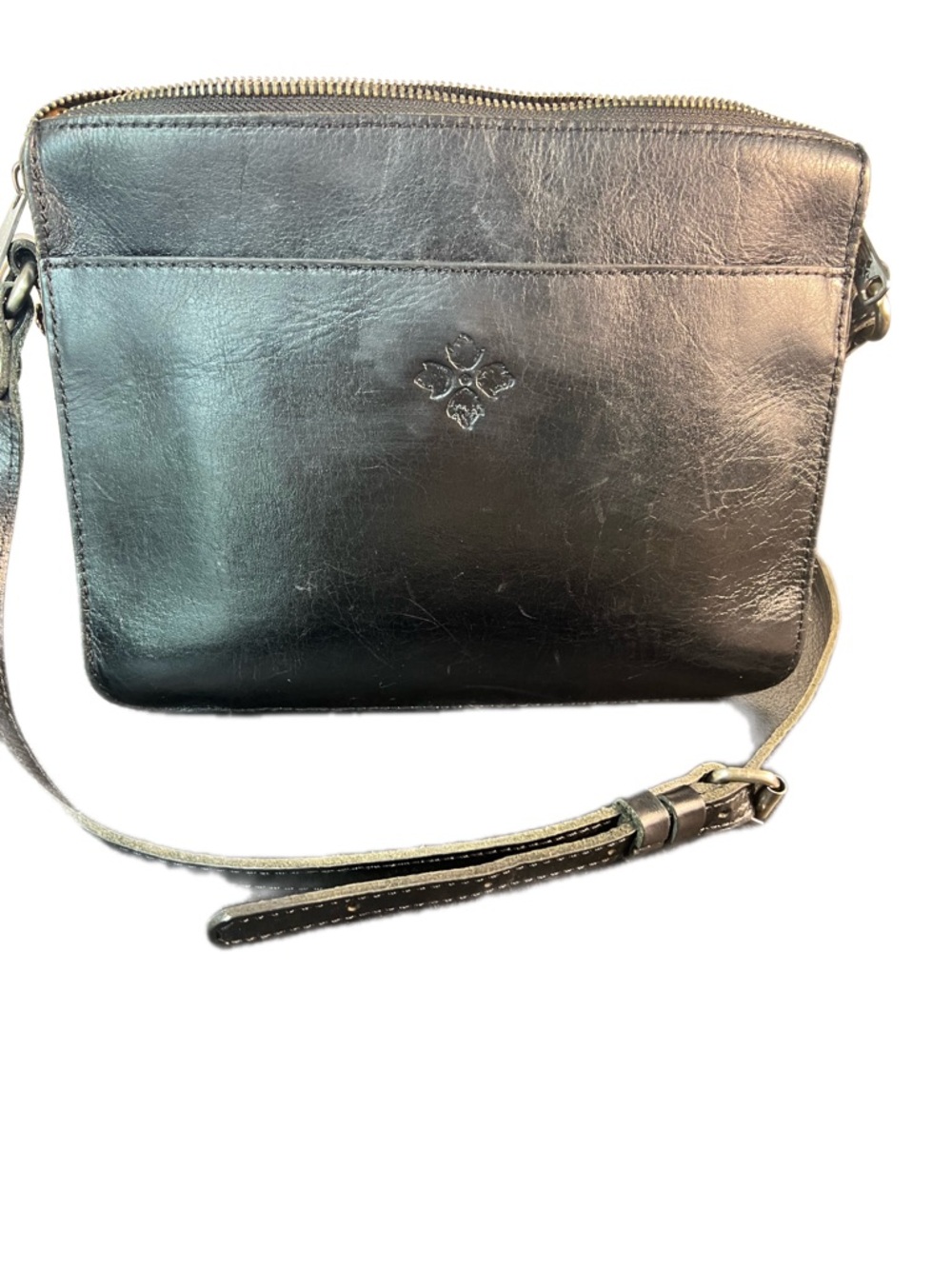 Patricia Nash Black Leather Crossbody Bag Vintage Style Zip Top Small Purse